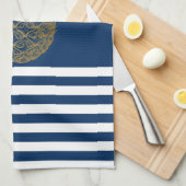 Gold Pineapple Nautical Navy Blue Striped Theedoek (Quarter Fold)