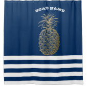 Gold Pineapple Navy Blue Striped Douchegordijn (Voorkant)