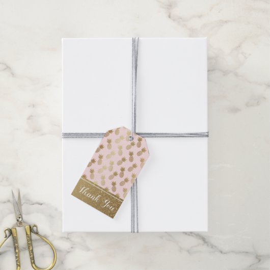 Gold Pineapple Pattern Cadeaulabel (Met Touw)
