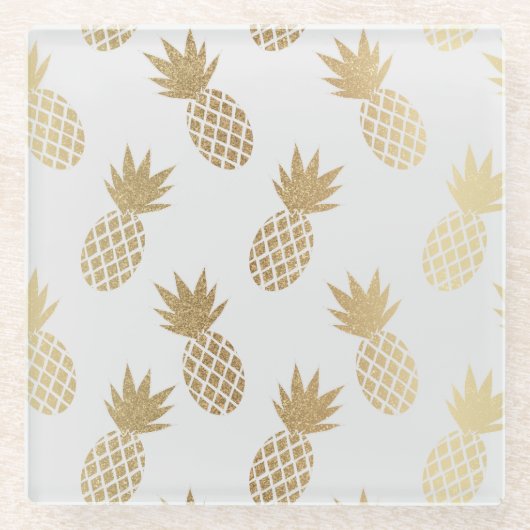 Gold Pineapple Pattern Glazen Onderzetter (Voorkant)