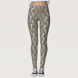 Gold Pineapple Pattern Leggings