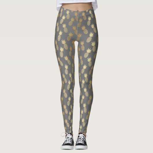 Gold Pineapple Pattern Leggings (Voorkant)