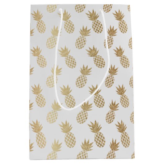 Gold Pineapple Pattern Medium Cadeauzakje (Voorkant)