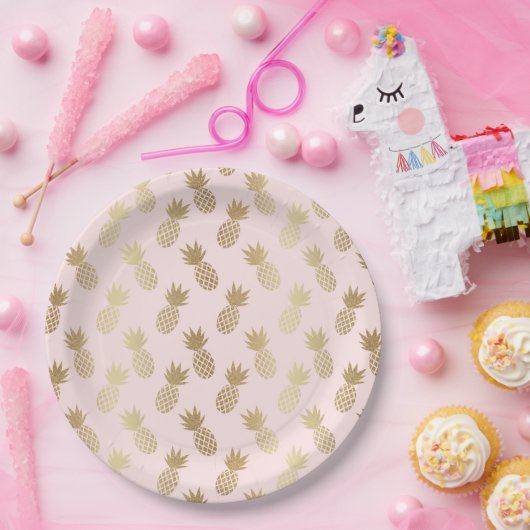 Gold Pineapple Pattern Papieren Bordje (Feest)