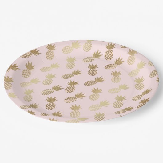 Gold Pineapple Pattern Papieren Bordje (Gekanteld)