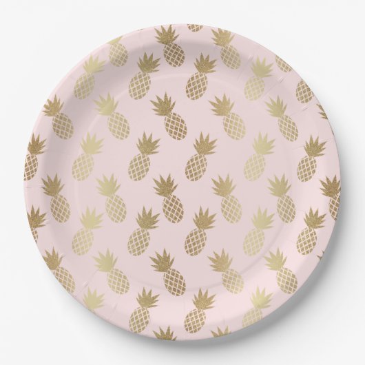 Gold Pineapple Pattern Papieren Bordje (Voorkant)