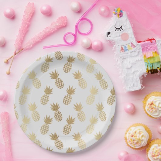 Gold Pineapple Pattern Papieren Bordje (Feest)
