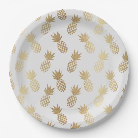 Gold Pineapple Pattern Papieren Bordje (Voorkant)