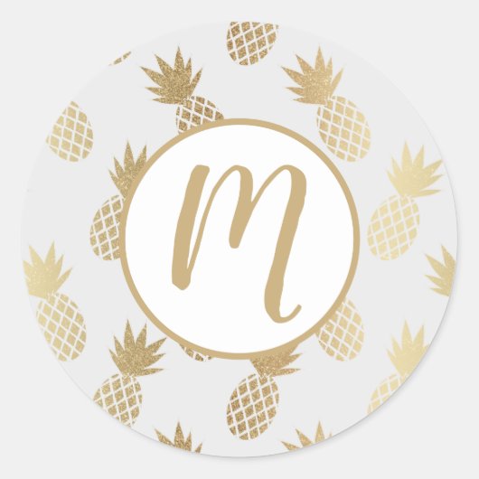 Gold Pineapple Pattern Ronde Sticker (Voorkant)