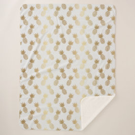 Gold Pineapple Pattern Sherpa Deken
