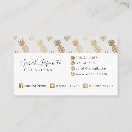 Gold Pineapple Pattern Visitekaartje (Achterkant)