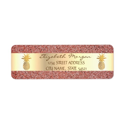 Gold Pineapple Red Marble Stone Address Label (Voorkant)