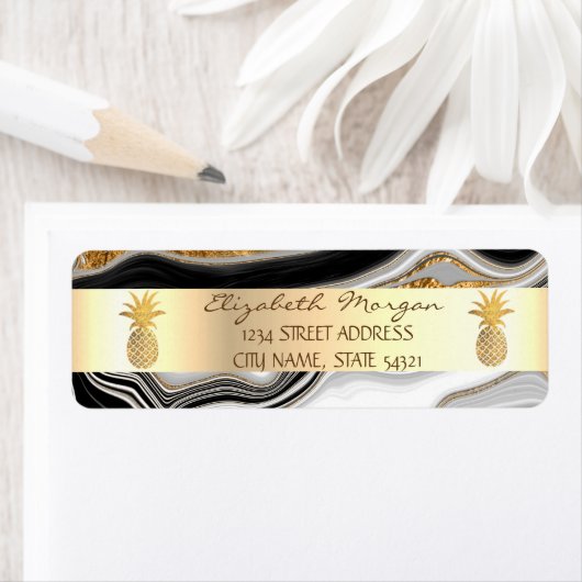 Gold Pineapple Stripe Black Fold Marble Etiket (Insitu)