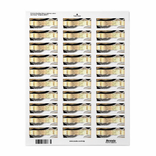 Gold Pineapple Stripe Black Fold Marble Etiket (Full Sheet)