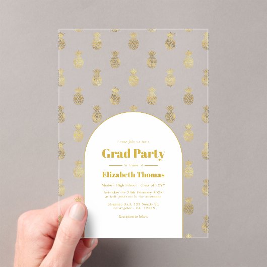 Gold Pineapple Transparant Graduation Party Acryl Uitnodigingen (Insitu (Draagbaar))