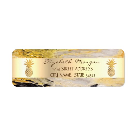 Gold Pineapple Trendy Marble Stone Address Label (Voorkant)