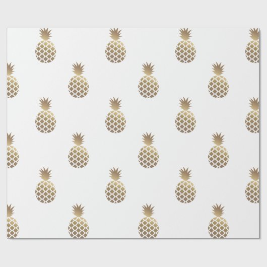 Gold Pineapples Pattern Wrapping Paper White Cadeaupapier (Vlak)