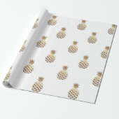 Gold Pineapples Pattern Wrapping Paper White Cadeaupapier (Uitgerold)