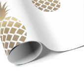 Gold Pineapples Pattern Wrapping Paper White Cadeaupapier (Rol Hoek)