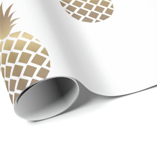 Gold Pineapples Pattern Wrapping Paper White Cadeaupapier (Rol Hoek)