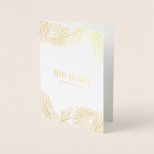 Gold Pinecones en Pine Needles Holiday Folie Kaarten (Voorkant)