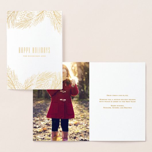 Gold Pinecones en Pine Needles Holiday Folie Kaarten (Display)