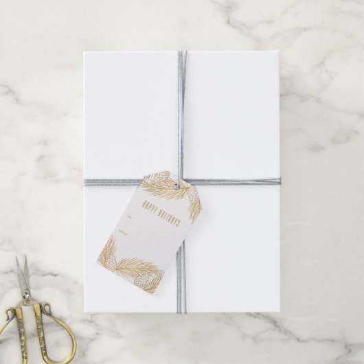 Gold Pinecones en Pine Needles Holiday Gift Label Cadeaulabel (Met Touw)