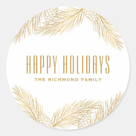 Gold Pinecones en Pine Needles Holiday Sticker