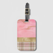 Gold Pink Abstract Waterverf Naam Bagagelabel (Voorkant (verticaal))
