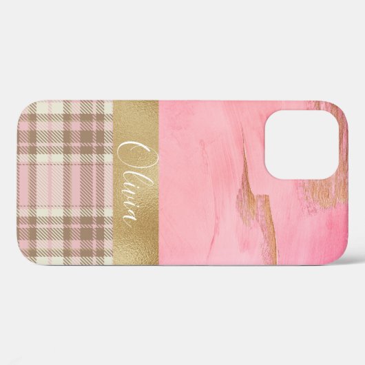 Gold Pink Abstract Waterverf Naam Case-Mate iPhone Case (Achterkant (horizontaal))