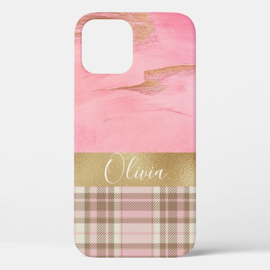 Gold Pink Abstract Waterverf Naam Case-Mate iPhone Case (Achterkant)