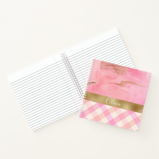 Gold Pink Abstract Waterverf Script Name Notitieboek (Binnen)