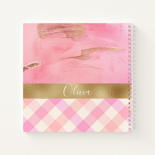 Gold Pink Abstract Waterverf Script Name Notitieboek (Achterkant)