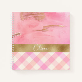 Gold Pink Abstract Waterverf Script Name Notitieboek
