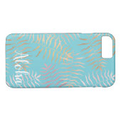 Gold Pink Aqua Tropical Leaves Case-Mate iPhone Case (Achterkant (Horizontaal))