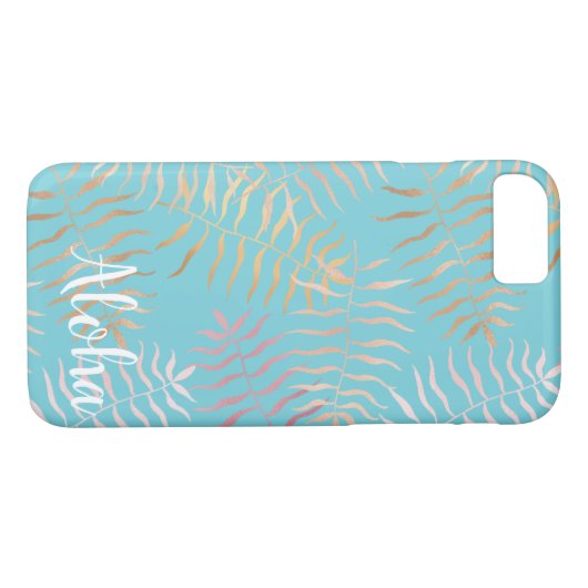 Gold Pink Aqua Tropical Leaves Case-Mate iPhone Case (Achterkant (Horizontaal))