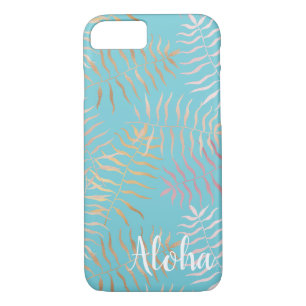 Gold Pink Aqua Tropical Leaves iPhone 8/7 Hoesje