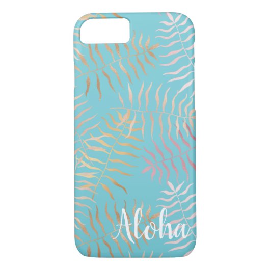 Gold Pink Aqua Tropical Leaves Case-Mate iPhone Case (Achterkant)