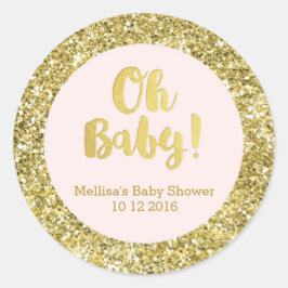 Gold Pink Baby shower Oh Baby Favor Sticker