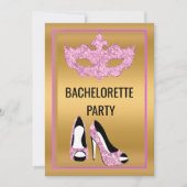 GOLD PINK BACHELORETTE HEELS MASQUERADE PARTIJ KAART (Voorkant)