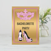 GOLD PINK BACHELORETTE HEELS MASQUERADE PARTIJ KAART (Staand voorkant)