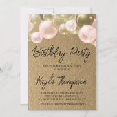 Gold Pink-ballon - uitnodiging van de Birthday Par (Voorkant)