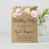 Gold Pink-ballon - uitnodiging van de Birthday Par (Staand voorkant)