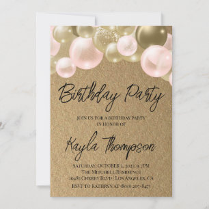 Gold Pink-ballon - uitnodiging van de Birthday Par