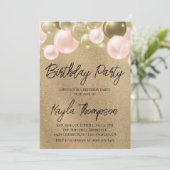 Gold Pink-ballon - uitnodiging van de Birthday Par (Staand voorkant)