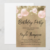 Gold Pink-ballon - uitnodiging van de Birthday Par (Voorkant / Achterkant)