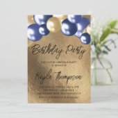 Gold Pink-ballon - uitnodiging van de Birthday Par (Staand voorkant)