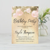 Gold Pink-ballon - uitnodiging van de Birthday Par (Staand voorkant)