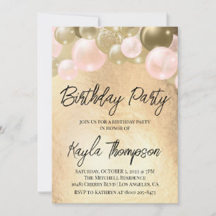 Gold Pink-ballon - uitnodiging van de Birthday Par