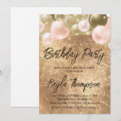 Gold Pink-ballon - uitnodiging van de Birthday Par (Voorkant / Achterkant)
